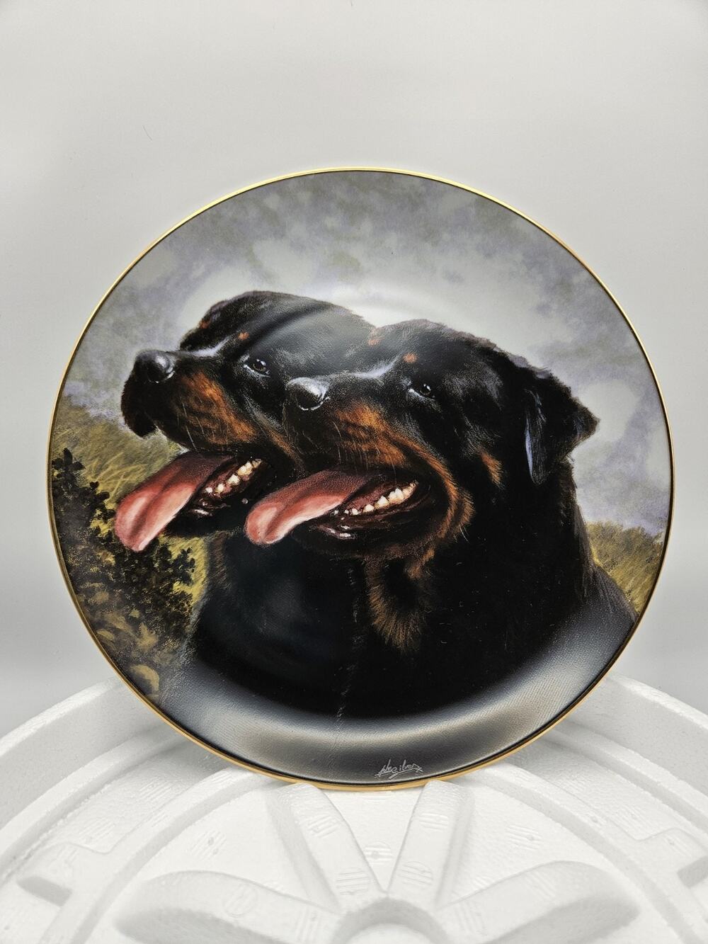 Danbury Mint Dynamic Duo Rottweiler Plate John Silver Limited Edition Dog Art